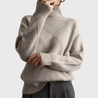 Women's Turtleneck Sweater — Soft Geometric Knit 7 Colours 16