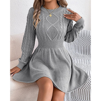 Cable Knit Sweater Dress — Fitted Waist & Flared Mini Skirt 1