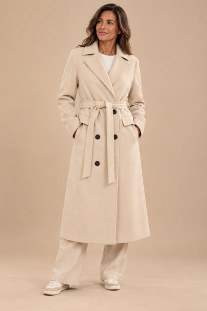 Adele-Grace Belted Overcoat Women — Double-Breasted Longline