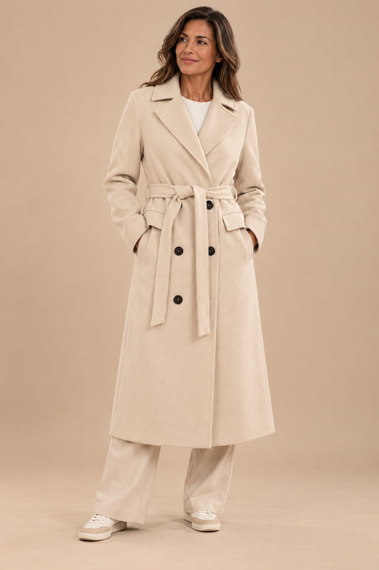 Adele-Grace Belted Overcoat Women — Double-Breasted Longline