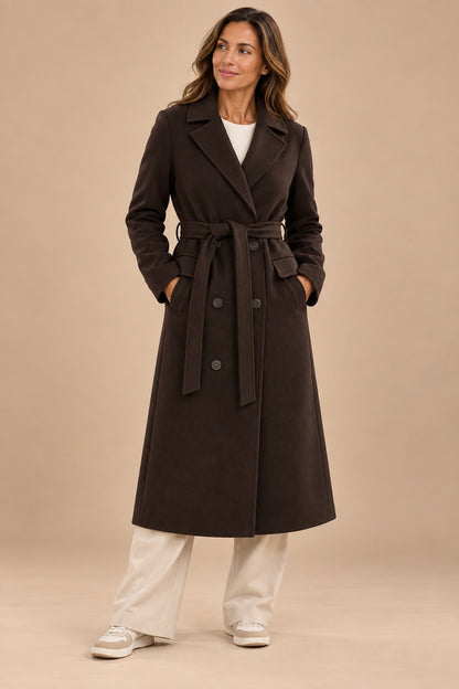 Adele-Grace Belted Overcoat Women — Double-Breasted Longline