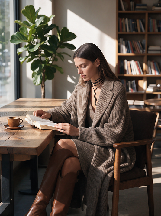 Women's Longline Wool-Knit Coat — Chunky Rib Open Front 2