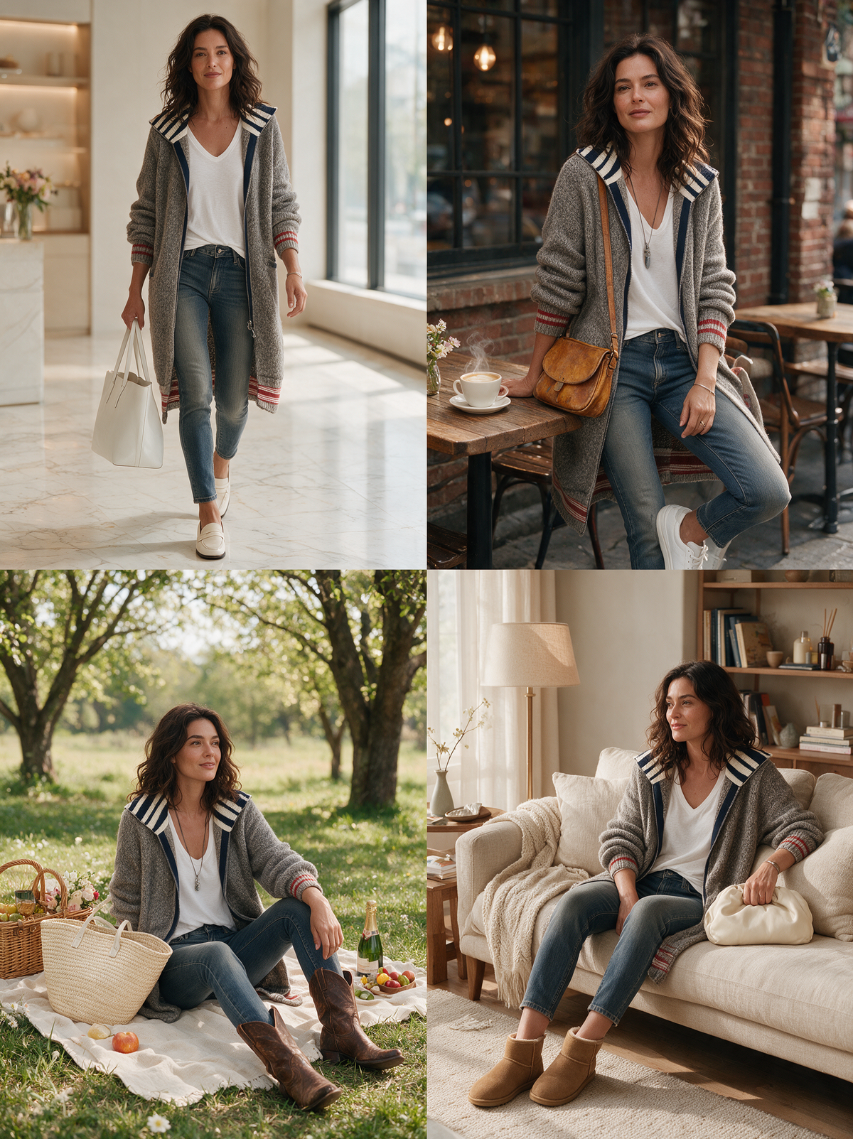 Women's Vintage Colour-Block Zip-Up Mid-Length Cardigan 9