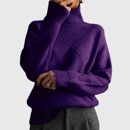 Women's Turtleneck Sweater — Soft Geometric Knit 7 Colours 13