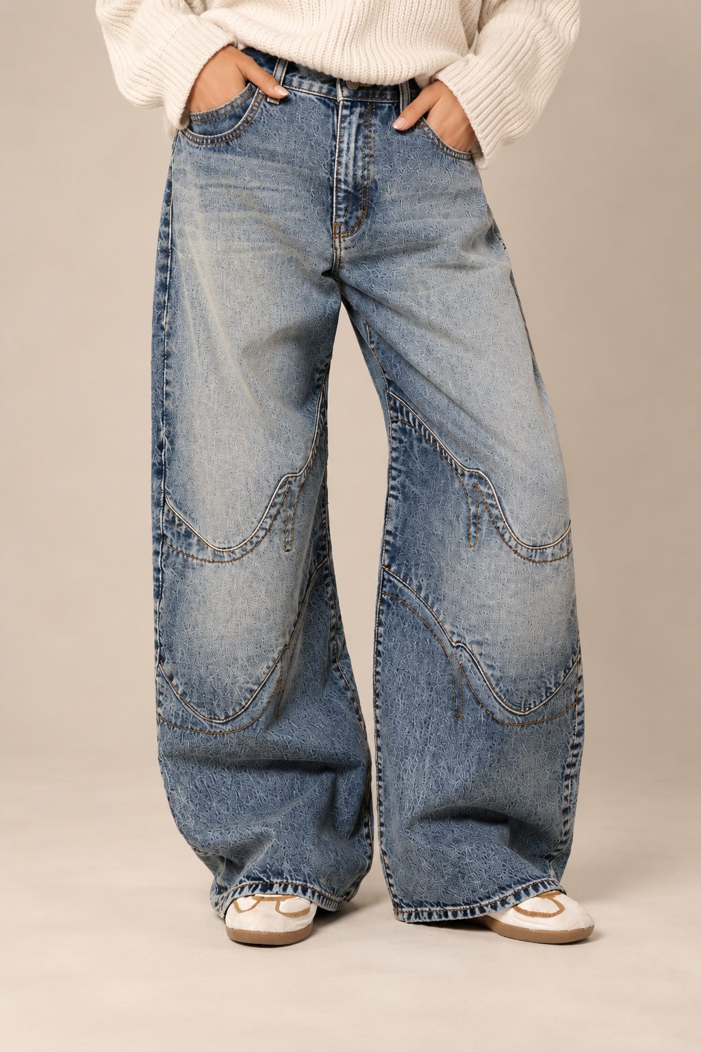 Baggy Wide-Leg Jeans with Ribbed Waistband — Urban Street Style