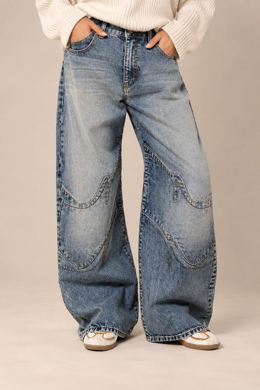 Baggy Wide-Leg Jeans with Ribbed Waistband — Urban Street Style
