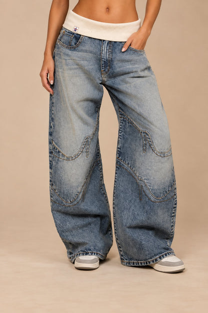 Baggy Wide-Leg Jeans with Ribbed Waistband — Urban Street Style