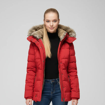 Women's Hooded Quilted Puffer Jacket — Faux Fur Trim 5