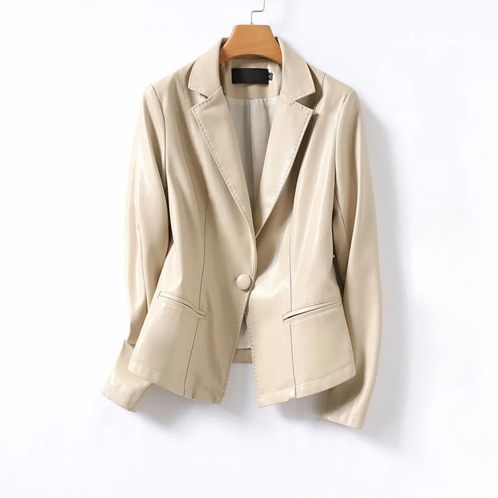 Vera Lambskin Leather Blazer — Slim Fit Single Button 5