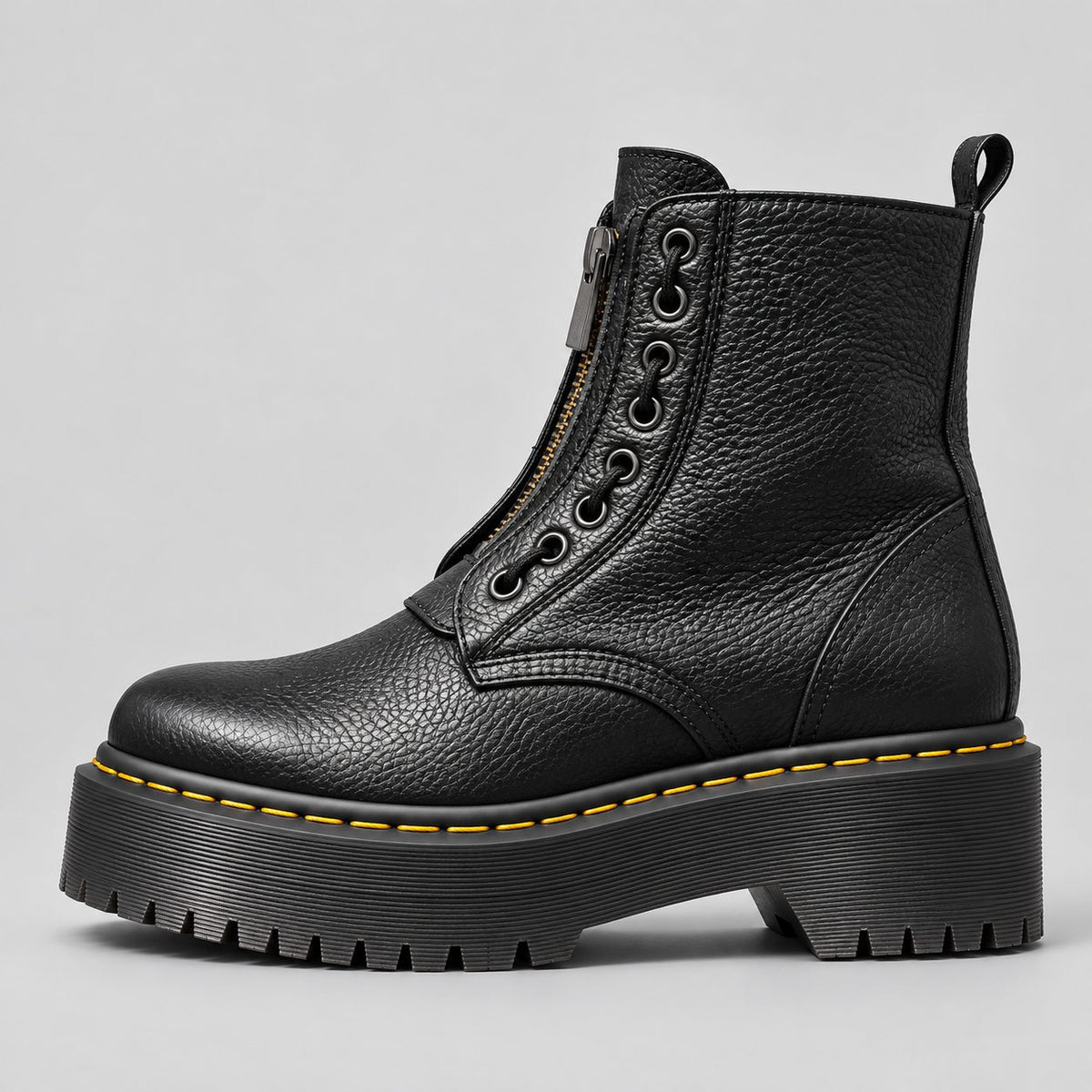 Bianchi Platform Boots in Black — side profile showing the platform sole