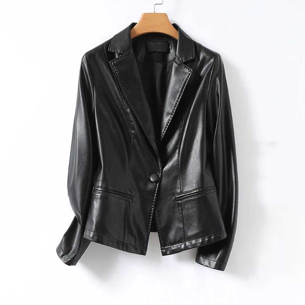 Vera Lambskin Leather Blazer — Slim Fit Single Button 4