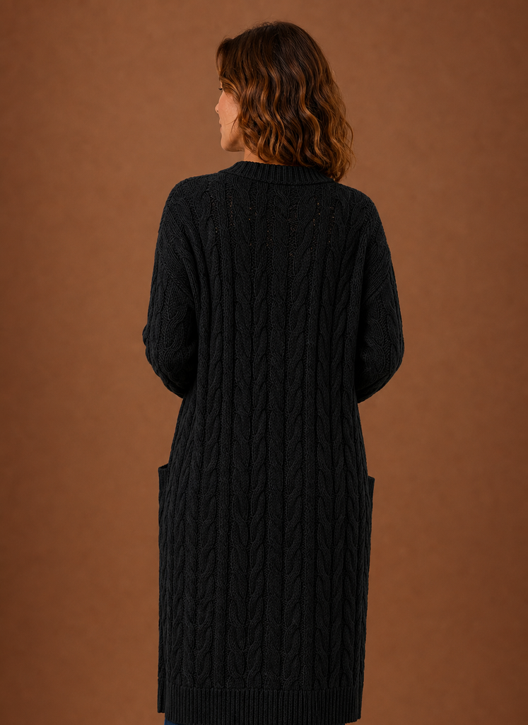 Cable Knit Hooded Cardigan Women — Chunky Long Duster Knit 7