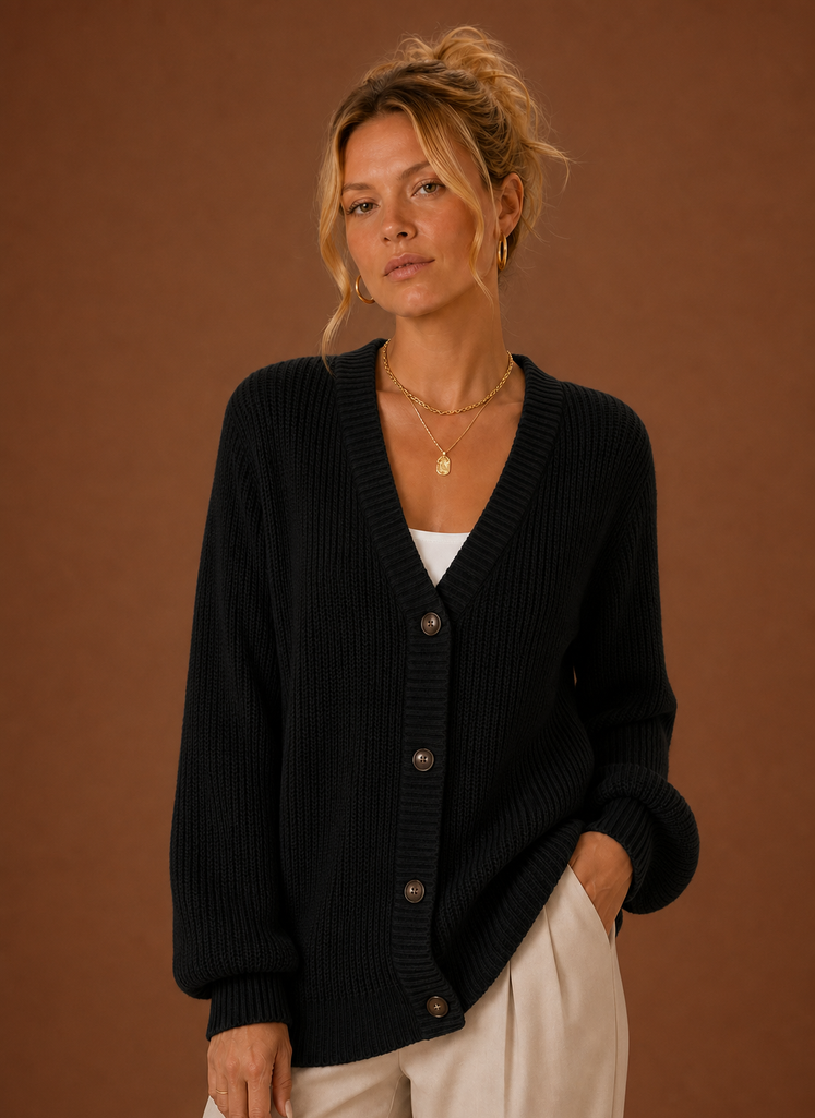 Women's V-Neck Knit Cardigan — Button Front Long Sleeve 5