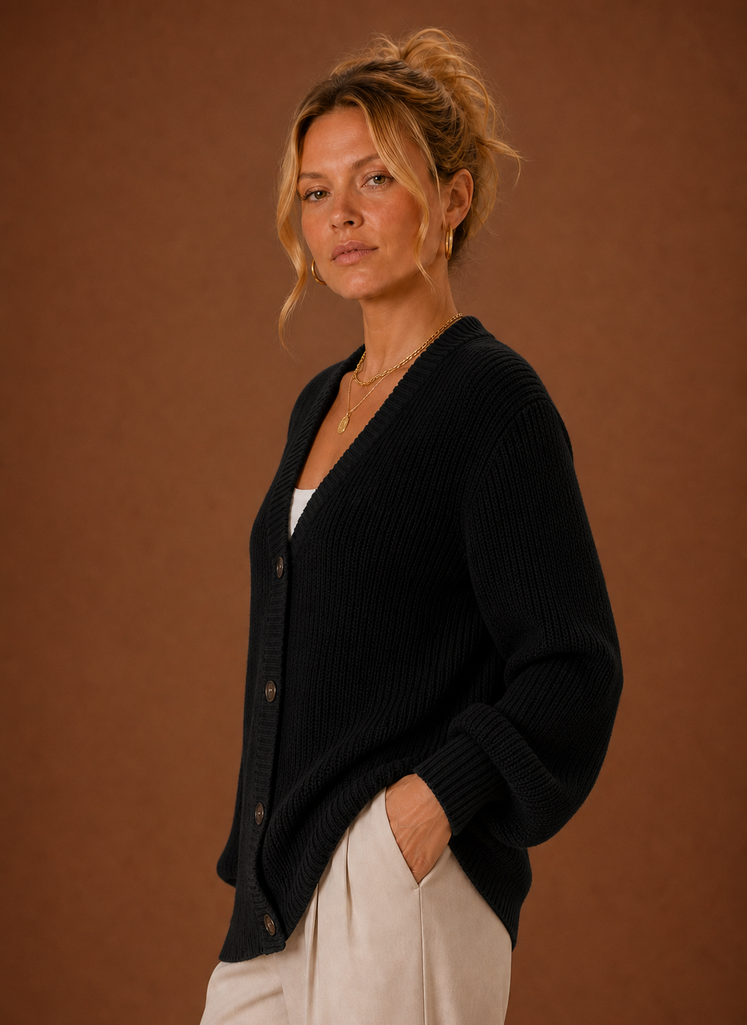 Women's V-Neck Knit Cardigan — Button Front Long Sleeve 7