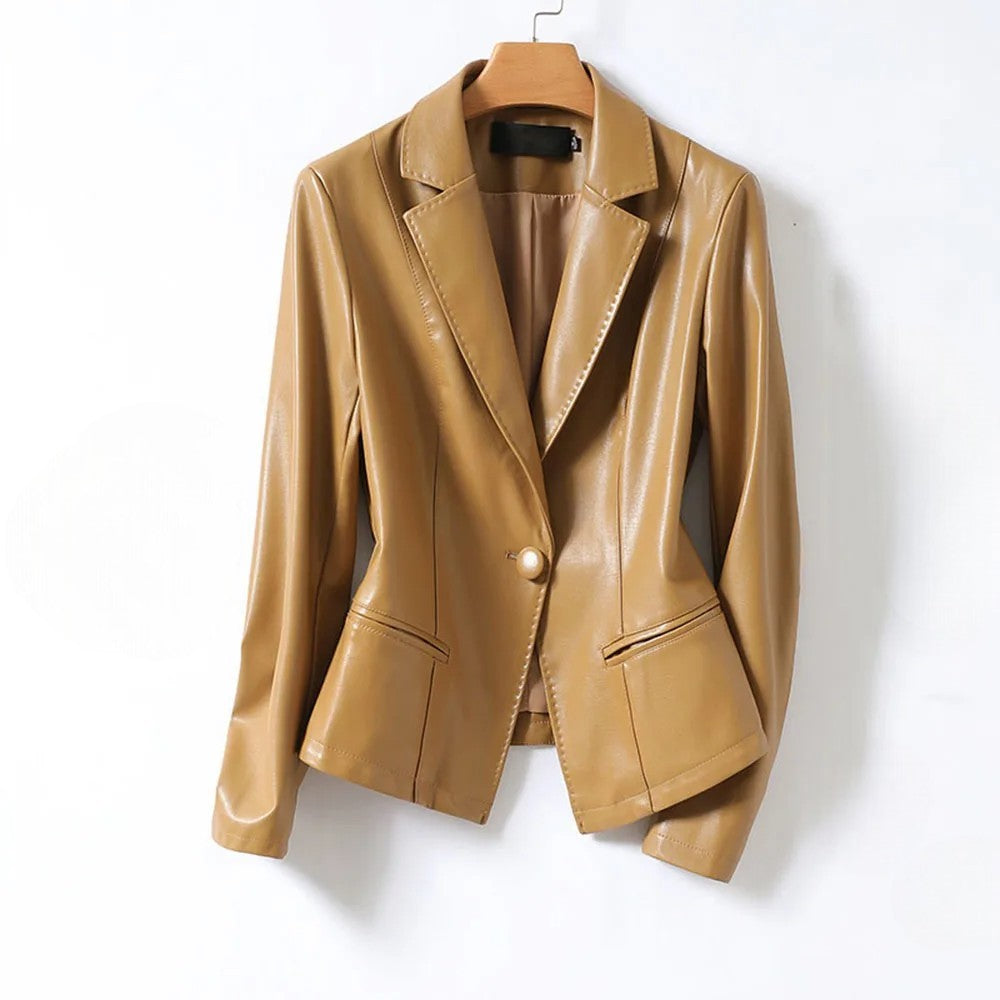 Vera Lambskin Leather Blazer — Slim Fit Single Button 1