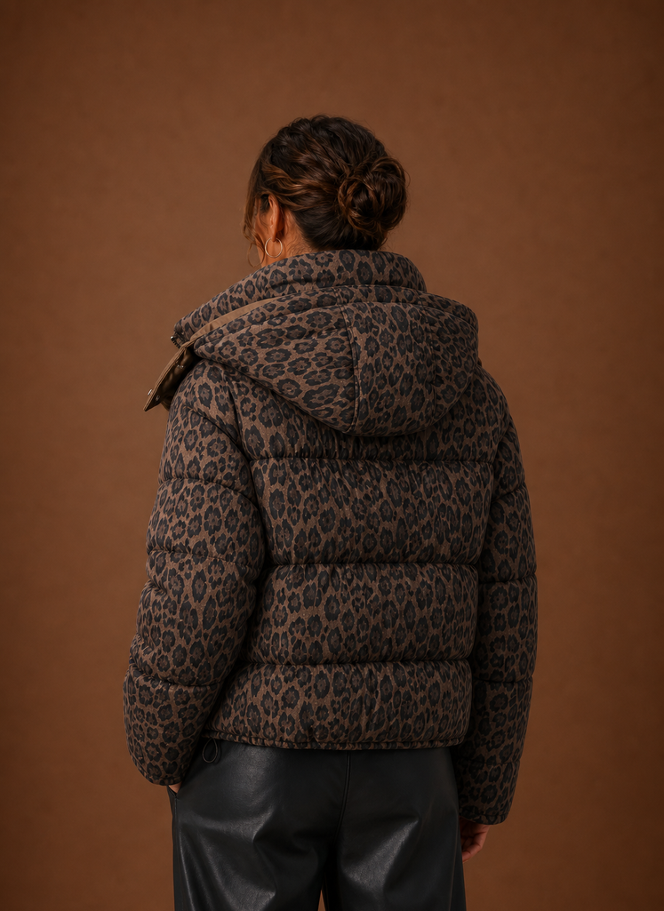 Women's Leopard Print Puffer Jacket — Quilted Winter Coat 3