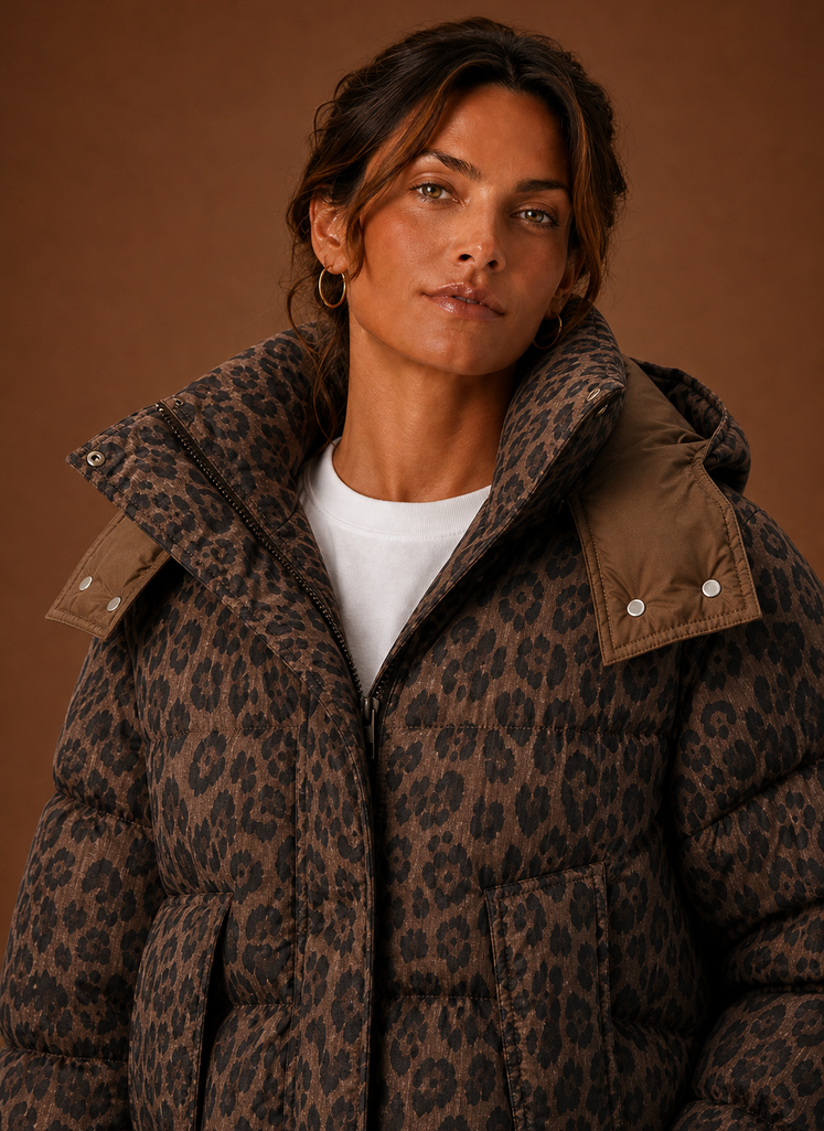 Women's Leopard Print Puffer Jacket — Quilted Winter Coat 4