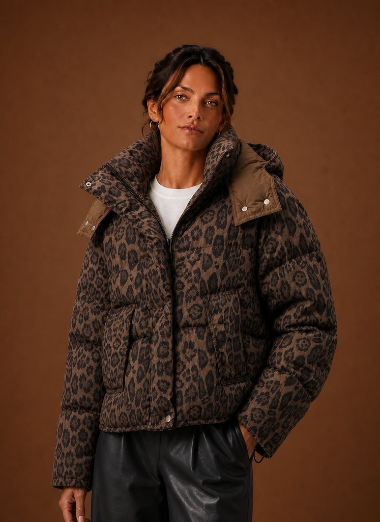 Women's Leopard Print Puffer Jacket — Quilted Winter Coat 1