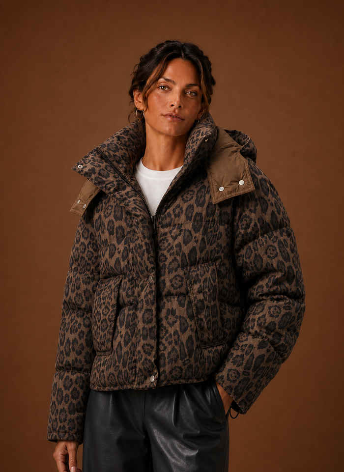 Women's Leopard Print Puffer Jacket — Quilted Winter Coat