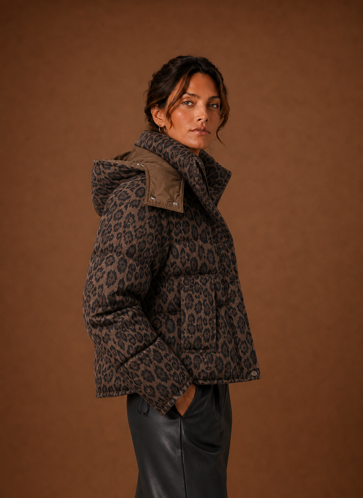 Women's Leopard Print Puffer Jacket — Quilted Winter Coat 2