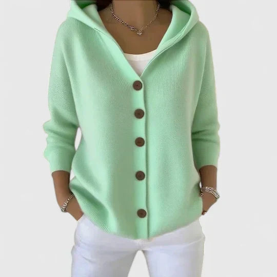 Women's Hooded Cardigan — Button-Down Front & Long Sleeves 1