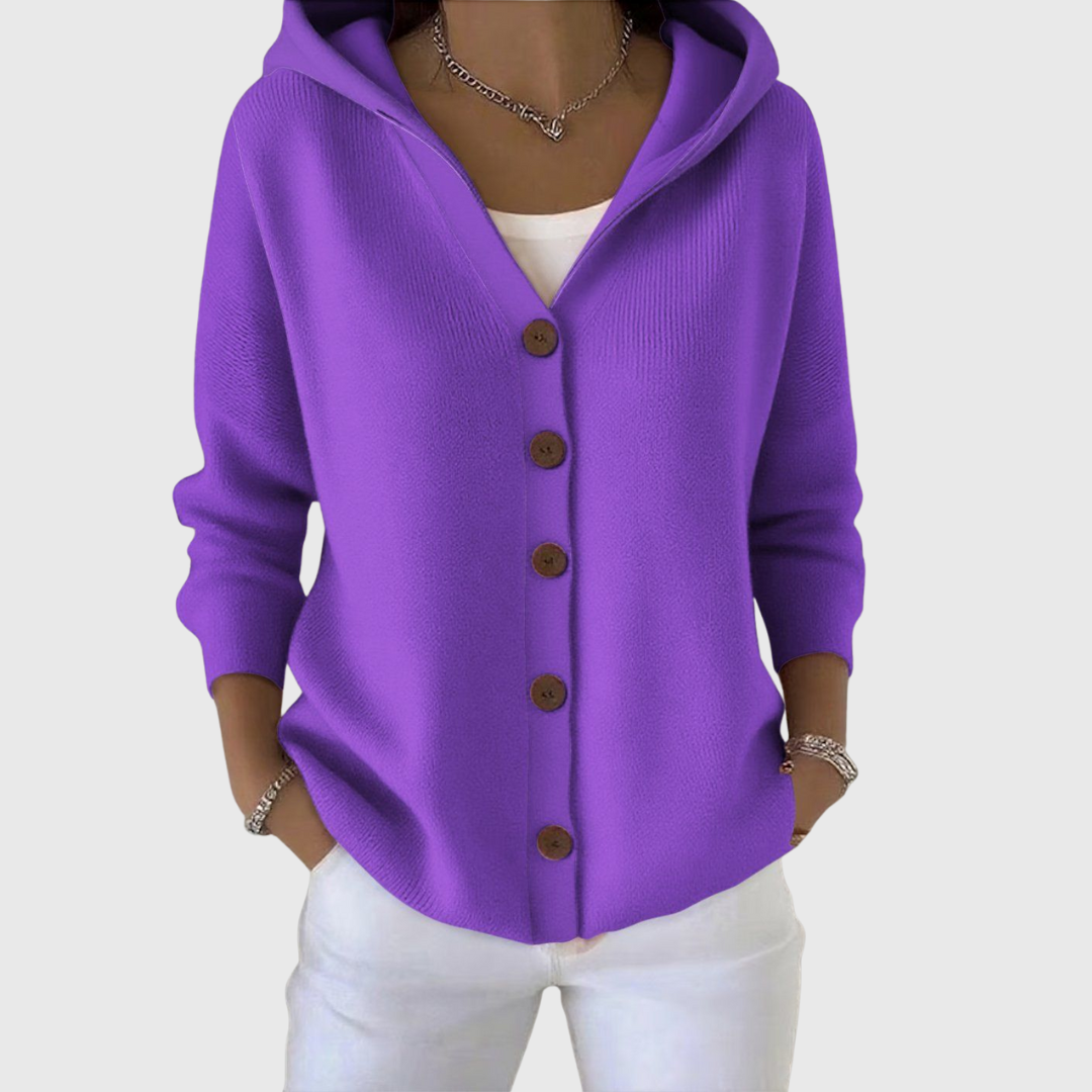 Women's Hooded Cardigan — Button-Down Front & Long Sleeves 8