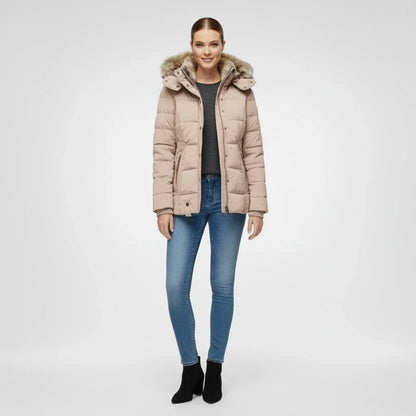 Women's Hooded Quilted Puffer Jacket — Faux Fur Trim 10