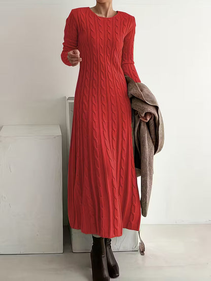 Women's Maxi Jumper Dress — Cable Knit, Crew Neck, Long Sleeve