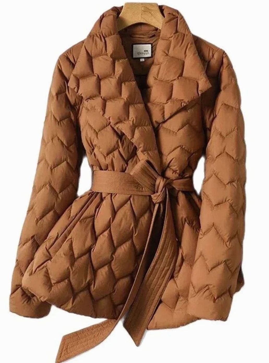 Women's Quilted Down Jacket — Tie Belt & Slim Fit 1
