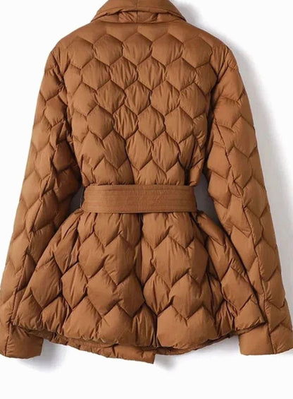 Women's Quilted Down Jacket — Tie Belt & Slim Fit 2
