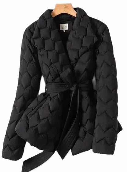 Women's Quilted Down Jacket — Tie Belt & Slim Fit 3