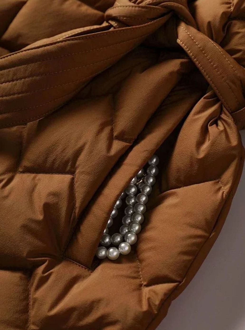 Women's Quilted Down Jacket — Tie Belt & Slim Fit 6