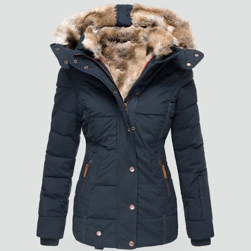 Women's Quilted Parka Jacket — Faux Fur Hood & Zip Pockets 1