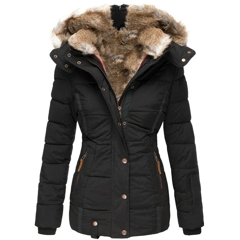 Women's Quilted Parka Jacket — Faux Fur Hood & Zip Pockets 2