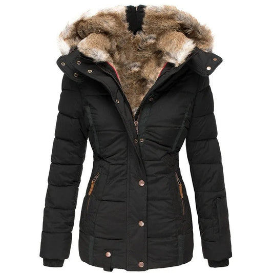 Women's Quilted Parka Jacket — Faux Fur Hood & Zip Pockets 2