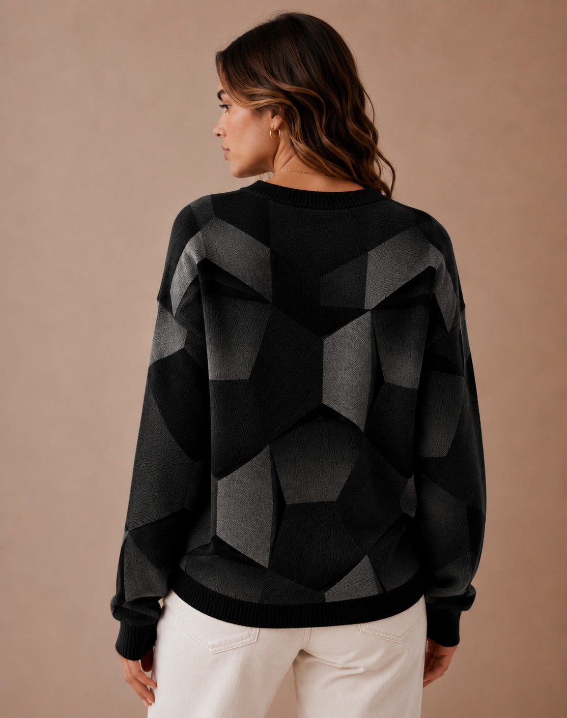DECERLE - Women's - Geometric Print Knit - Long Sleeve Sweater