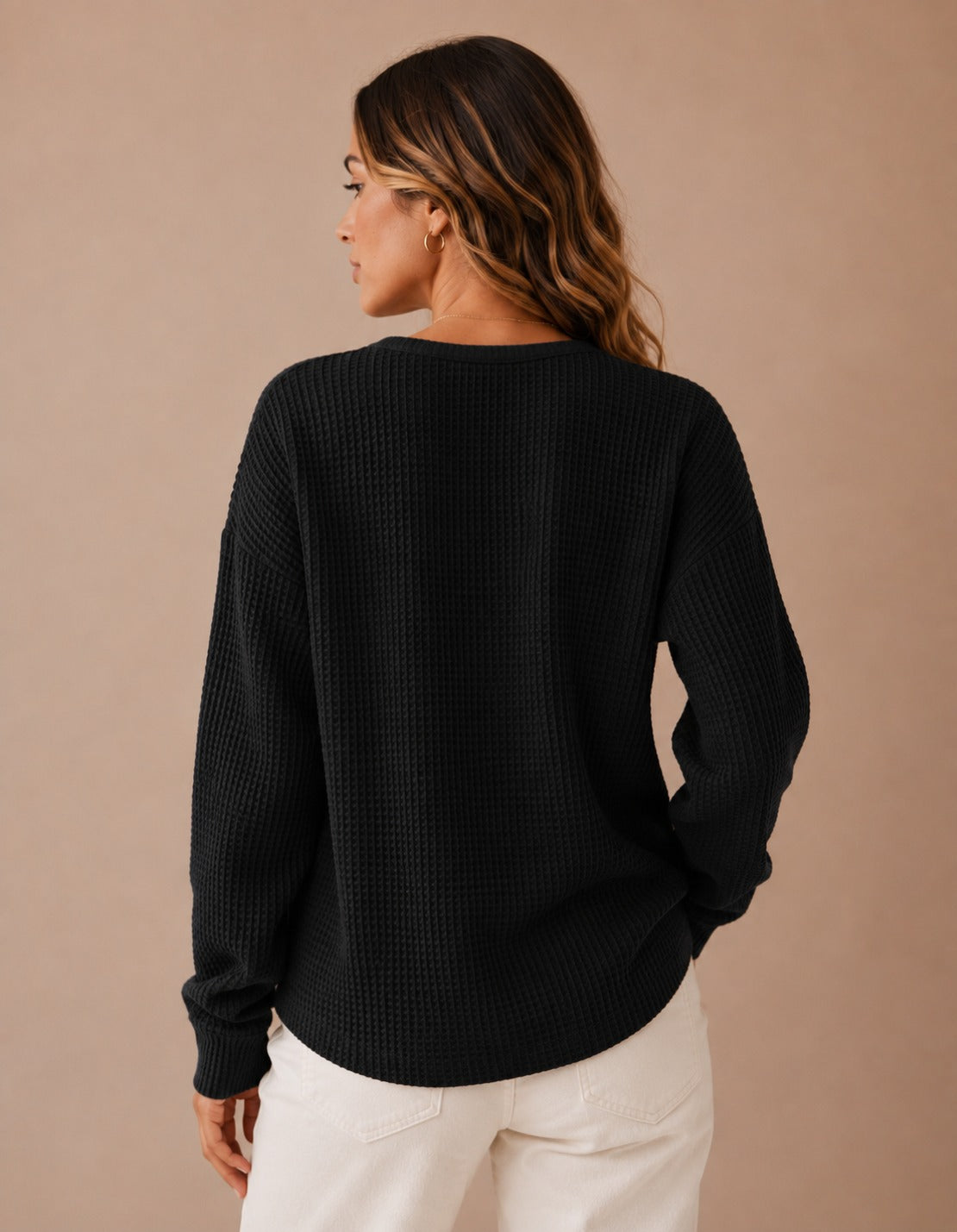 DECERLE - Women's - Waffle Knit - Henley Sweater