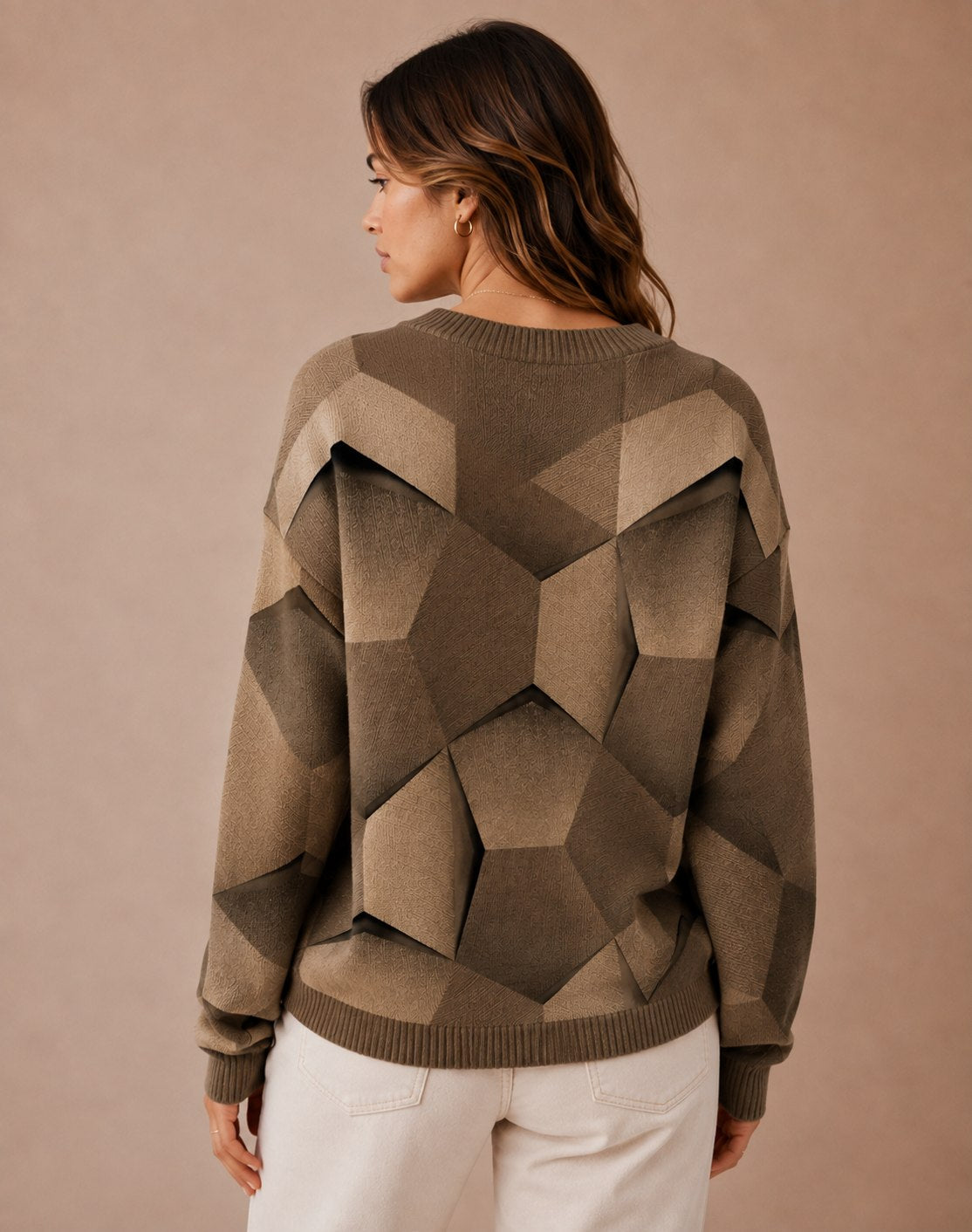 DECERLE - Women's - Geometric Print Knit - Long Sleeve Sweater