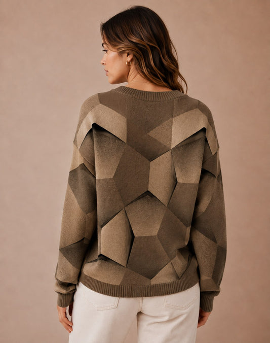 Women's Geometric Print Knit Long Sleeve Sweater
