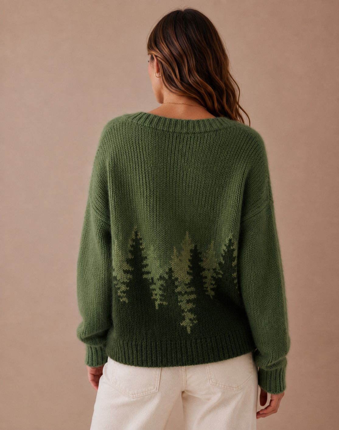 DECERLE - Women's - Forest Print Knit - Round Neck Sweater