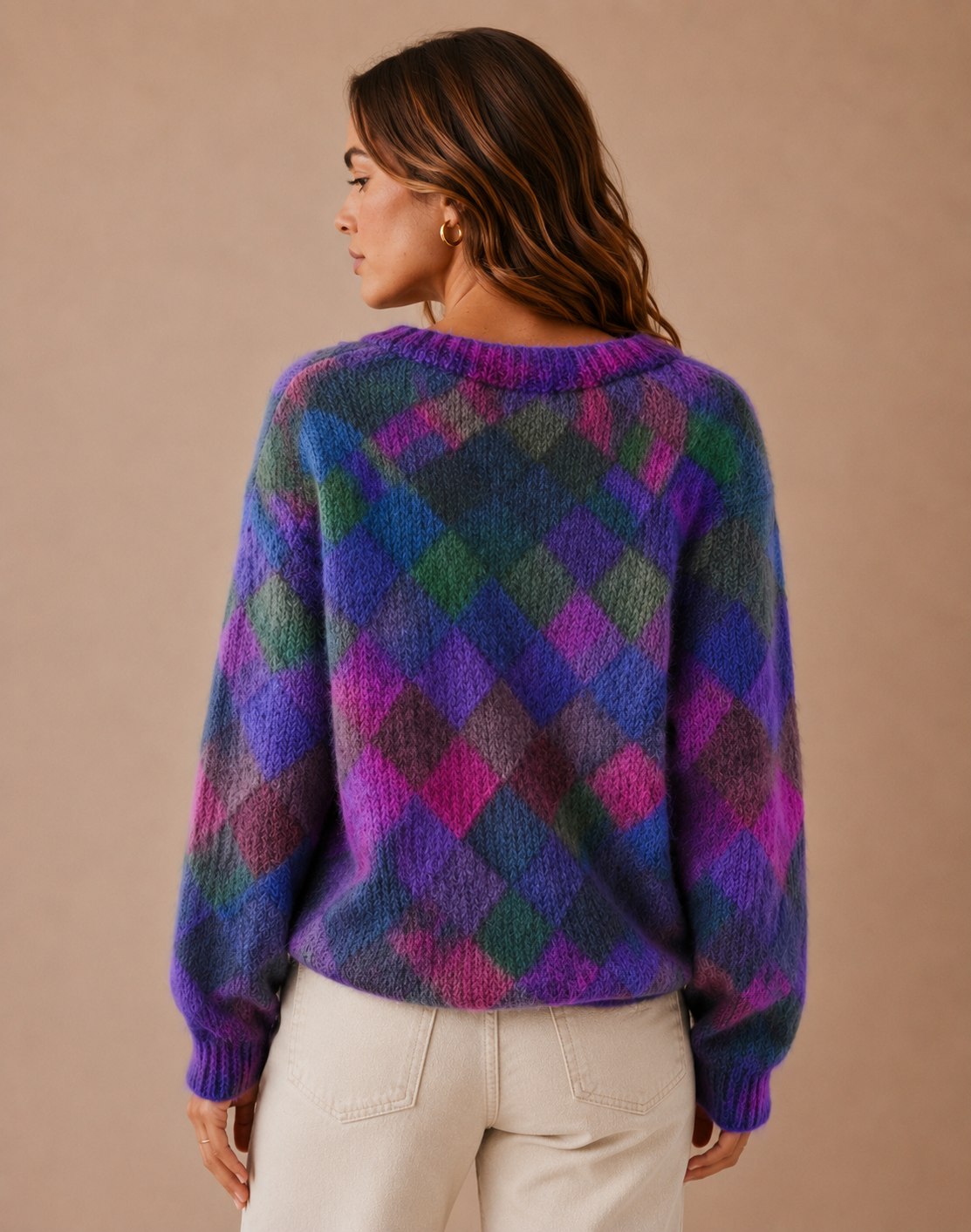 DECERLE - Women's - Diamond Pattern Knit - Relaxed Sweater