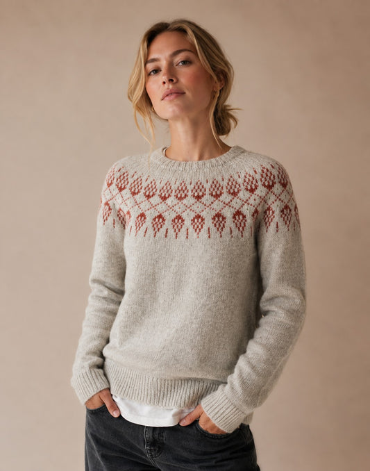 DECERLE - Women's - Fair Isle Knit - Crew Neck Sweater