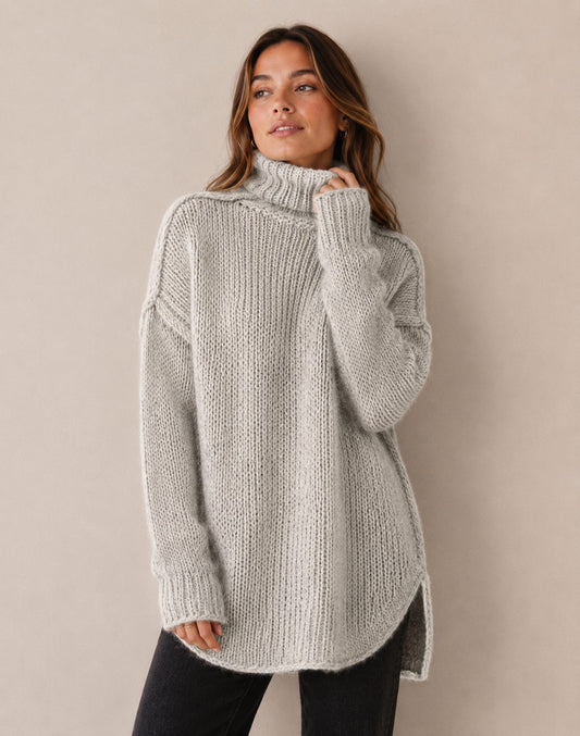 DECERLE - Women's - Chunky Knit - Oversized Turtleneck Sweater