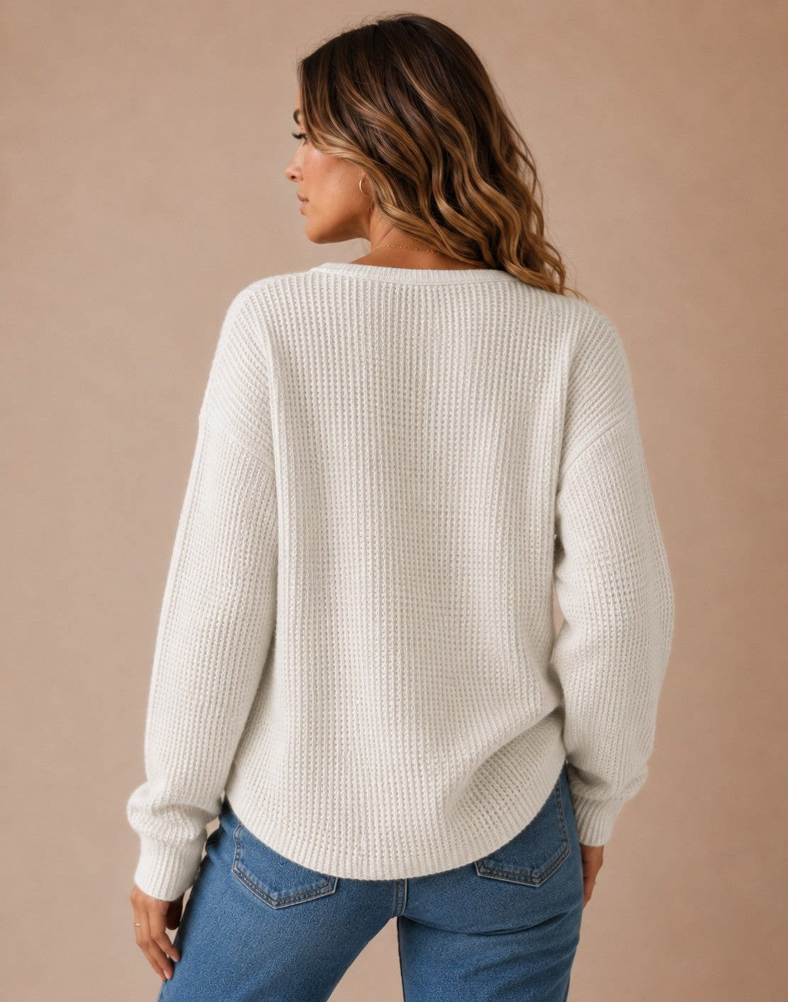 DECERLE - Women's - Waffle Knit - Henley Sweater