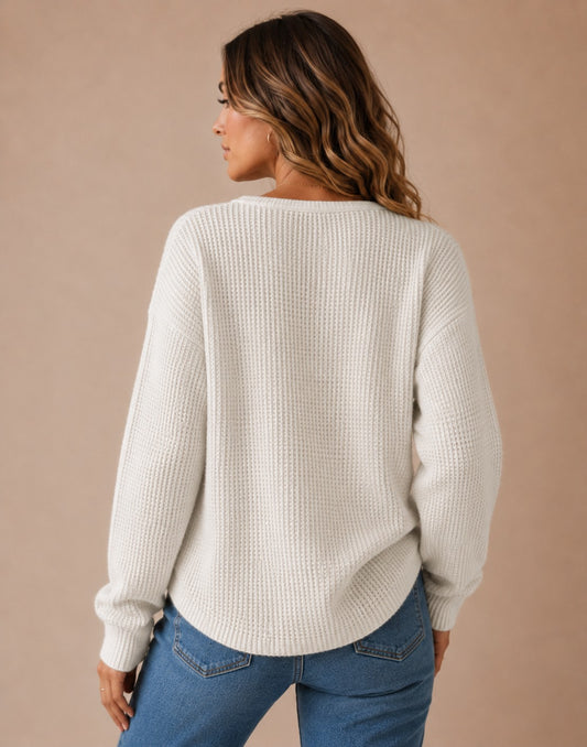Women's Waffle Knit Henley Sweater