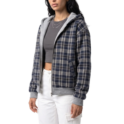 Reversible Cropped Hoodie Jacket – Check Pattern Zip-Up Women 3