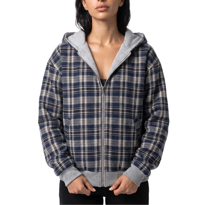 Reversible Cropped Hoodie Jacket – Check Pattern Zip-Up Women 1