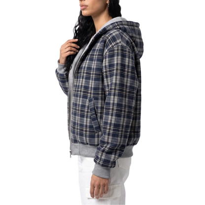 Reversible Cropped Hoodie Jacket – Check Pattern Zip-Up Women 4
