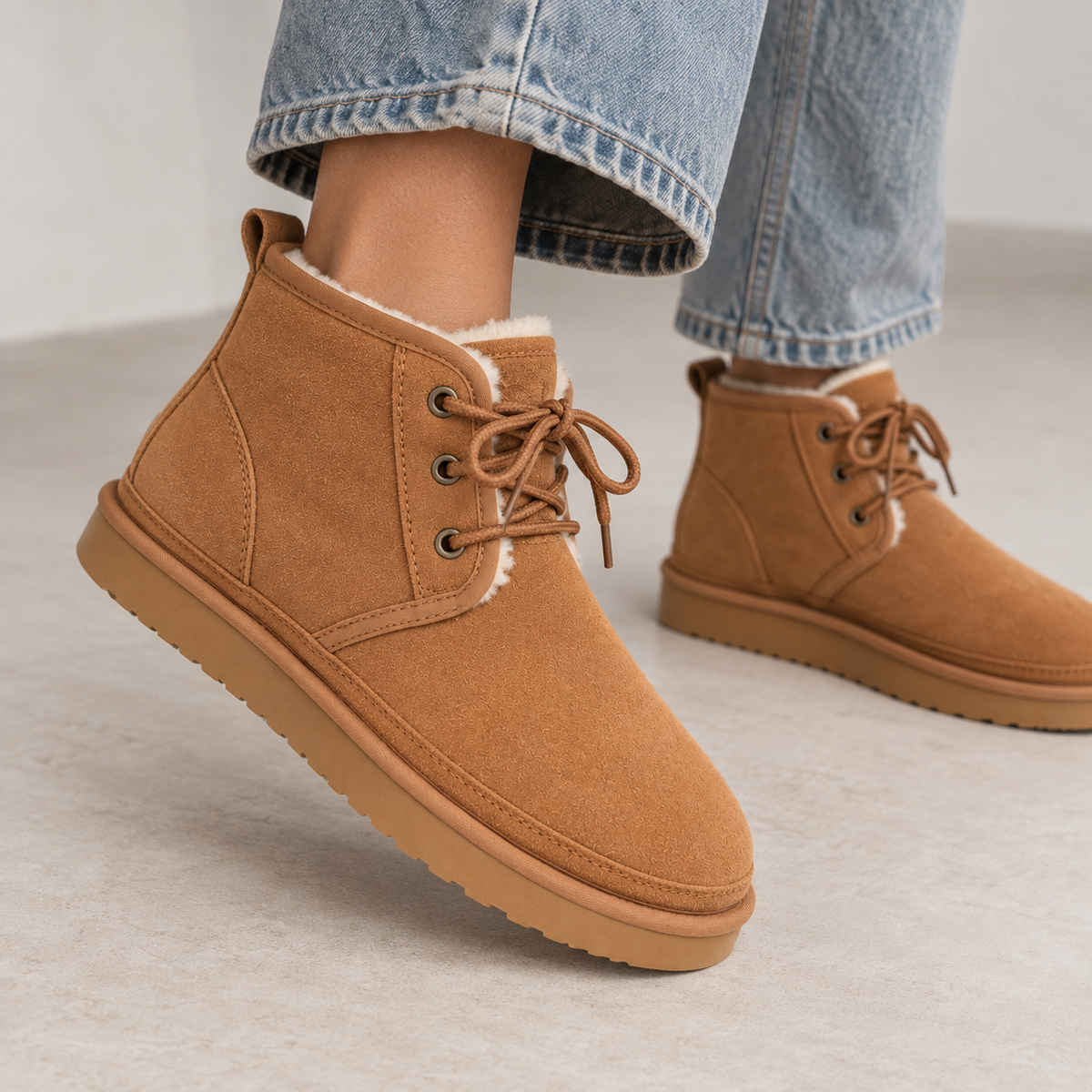 Women's Suede Lace-Up Ankle Boots — Faux Fur Lined Winter 3
