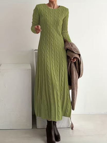 Women's Maxi Jumper Dress — Cable Knit, Crew Neck, Long Sleeve